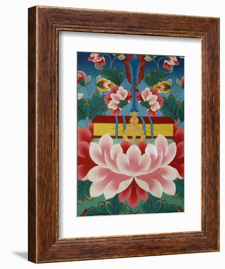 Painting of Lotus Flower, Sword of Knowledge and Sacred Text, Kopan Monastery, Kathmandu-Godong-Framed Photographic Print