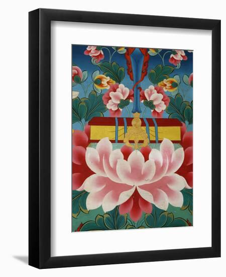 Painting of Lotus Flower, Sword of Knowledge and Sacred Text, Kopan Monastery, Kathmandu-Godong-Framed Photographic Print