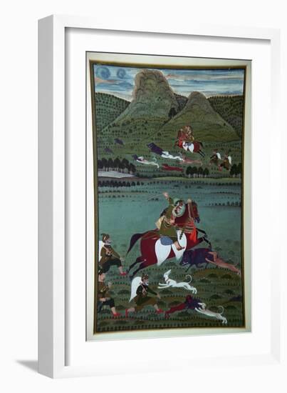 Painting of Maharana Jawan Singh hunting wild boars, 19th century. Artist: Unknown-Unknown-Framed Giclee Print