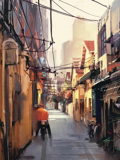 Painting Of Narrow Alleyway In Old Town Illustration Art Print Tithi Luadthong Art Com