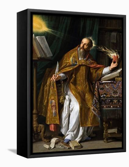 Painting of Saint Augustine of Hippo in his studio.-Vernon Lewis Gallery-Framed Stretched Canvas