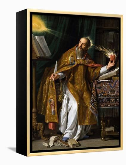Painting of Saint Augustine of Hippo in his studio.-Vernon Lewis Gallery-Framed Stretched Canvas