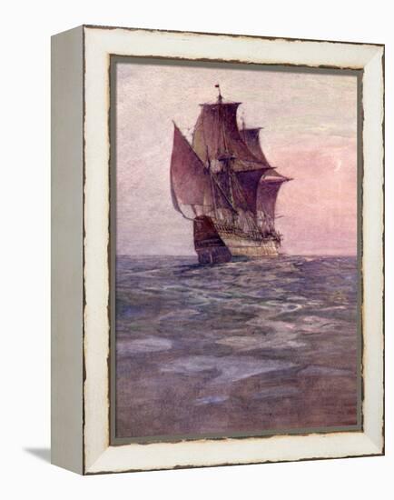 Painting of the Mayflower, Ship That Carried Pilgrims from England to New England Shore of America-null-Framed Premier Image Canvas