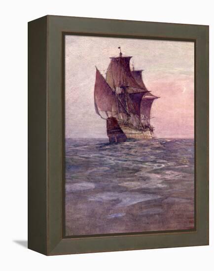 Painting of the Mayflower, Ship That Carried Pilgrims from England to New England Shore of America-null-Framed Premier Image Canvas