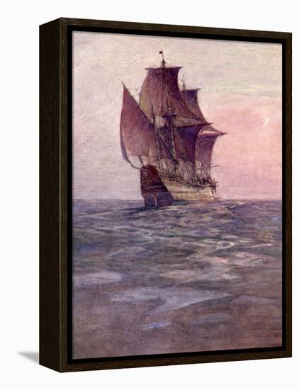 Painting of the Mayflower, Ship That Carried Pilgrims from England to New England Shore of America-null-Framed Premier Image Canvas