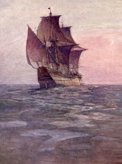 Painting of the Mayflower, Ship That Carried Pilgrims from England to ...