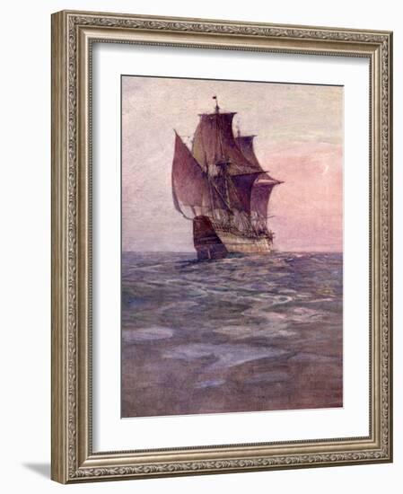 Painting of the Mayflower, Ship That Carried Pilgrims from England to New England Shore of America-null-Framed Photographic Print