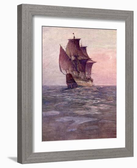 Painting of the Mayflower, Ship That Carried Pilgrims from England to New England Shore of America-null-Framed Photographic Print