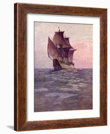 Painting of the Mayflower, Ship That Carried Pilgrims from England to New England Shore of America-null-Framed Photographic Print