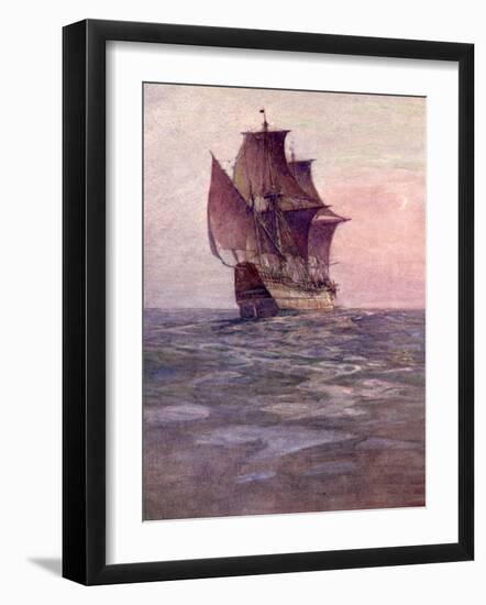 Painting of the Mayflower, Ship That Carried Pilgrims from England to New England Shore of America-null-Framed Photographic Print