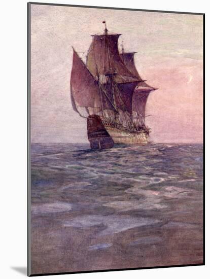 Painting of the Mayflower, Ship That Carried Pilgrims from England to New England Shore of America-null-Mounted Photographic Print