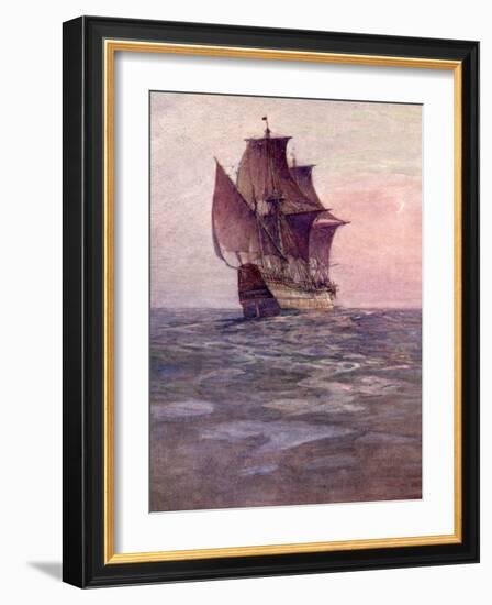 Painting of the Mayflower, Ship That Carried Pilgrims from England to New England Shore of America-null-Framed Photographic Print