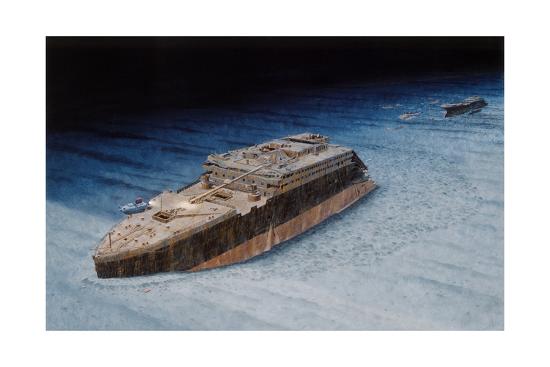 Painting Of The Sunken Titanic With The Submersible Alvin At The