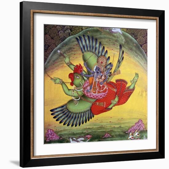 Painting of Vishnu and his consort Lakshmi riding on the bird-god Garuda. Artist: Unknown-Unknown-Framed Giclee Print