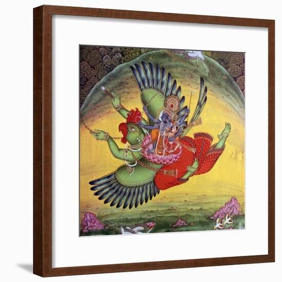 Painting of Vishnu and his consort Lakshmi riding on the bird-god Garuda. Artist: Unknown-Unknown-Framed Giclee Print