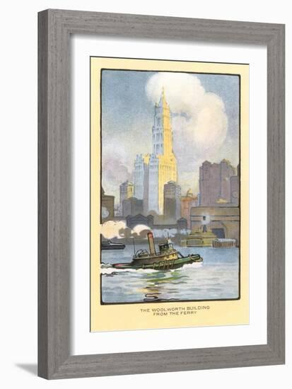 Painting of Woolworth Building from Ferry, New York City-null-Framed Art Print