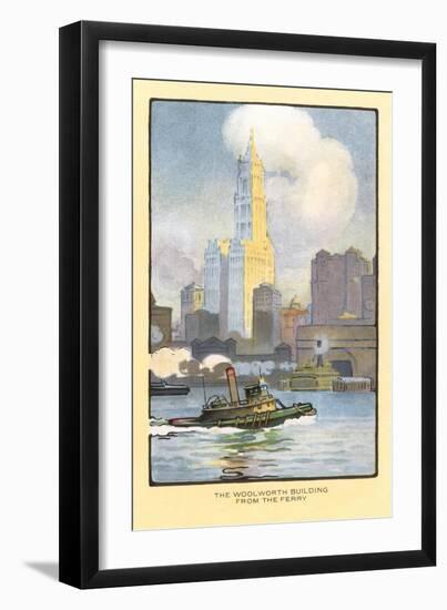 Painting of Woolworth Building from Ferry, New York City-null-Framed Art Print