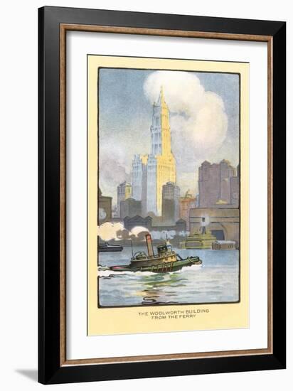 Painting of Woolworth Building from Ferry, New York City-null-Framed Art Print
