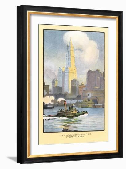 Painting of Woolworth Building from Ferry, New York City-null-Framed Art Print