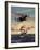 Painting og a Plane Flying near a Ship-null-Framed Art Print