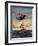 Painting og a Plane Flying near a Ship-null-Framed Art Print