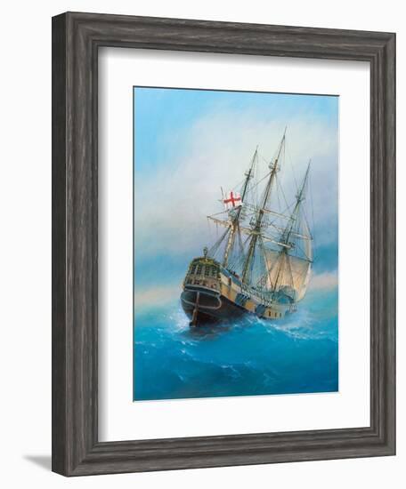 Painting. Oil on Canvas. Shows a 19 Th Century Sailing Ship. the Painting Was Created in 2008.-Dudchik-Framed Art Print