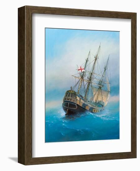 Painting. Oil on Canvas. Shows a 19 Th Century Sailing Ship. the Painting Was Created in 2008.-Dudchik-Framed Art Print