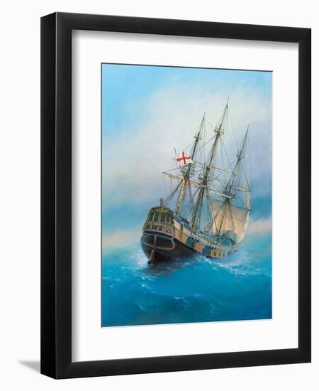 Painting. Oil on Canvas. Shows a 19 Th Century Sailing Ship. the Painting Was Created in 2008.-Dudchik-Framed Art Print