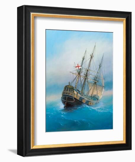 Painting. Oil on Canvas. Shows a 19 Th Century Sailing Ship. the Painting Was Created in 2008.-Dudchik-Framed Art Print