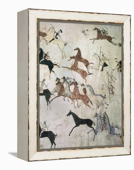 Painting on hide depicting a horse-stealing raid, Native American, Plains Indian, c1880-Werner Forman-Framed Premier Image Canvas