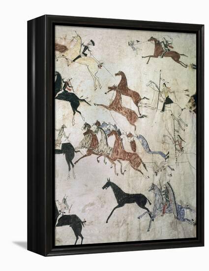 Painting on hide depicting a horse-stealing raid, Native American, Plains Indian, c1880-Werner Forman-Framed Premier Image Canvas