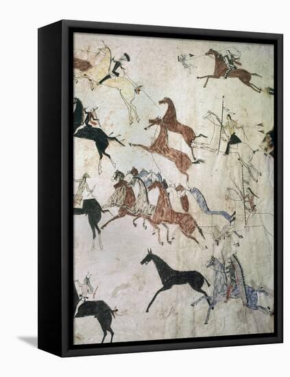 Painting on hide depicting a horse-stealing raid, Native American, Plains Indian, c1880-Werner Forman-Framed Premier Image Canvas