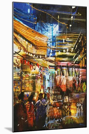 Painting Showing Variegated Colors of Oriental Market,Illustration-Tithi Luadthong-Mounted Art Print