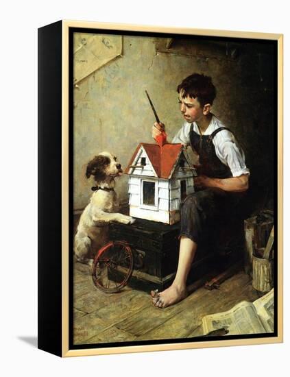 Painting the Little House-Norman Rockwell-Framed Premier Image Canvas