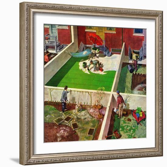 "Painting the Patio Green", May 2, 1953-Thornton Utz-Framed Giclee Print