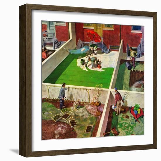 "Painting the Patio Green", May 2, 1953-Thornton Utz-Framed Giclee Print