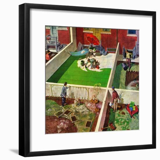 "Painting the Patio Green", May 2, 1953-Thornton Utz-Framed Giclee Print