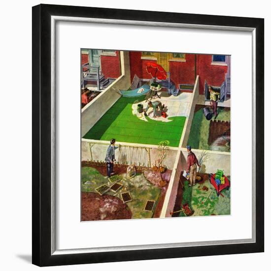 "Painting the Patio Green", May 2, 1953-Thornton Utz-Framed Giclee Print