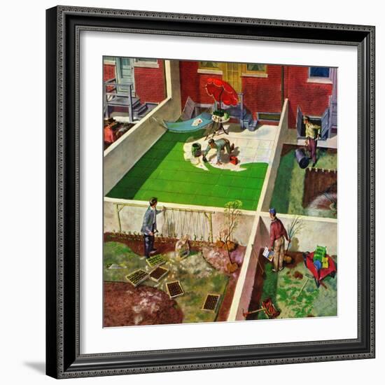 "Painting the Patio Green", May 2, 1953-Thornton Utz-Framed Giclee Print