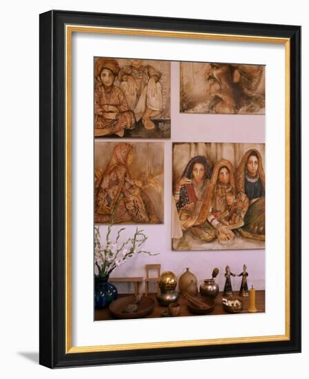 Paintings by Jaya Rastogi Wheaton, in Artists House in Jaipur, Rajasthan State, India-John Henry Claude Wilson-Framed Photographic Print