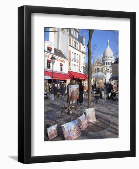 Paintings for Sale in the Place Du Tertre with Sacre Coeur Basilica in Distance, Montmartre, Paris,-Martin Child-Framed Photographic Print