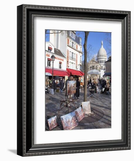 Paintings for Sale in the Place Du Tertre with Sacre Coeur Basilica in Distance, Montmartre, Paris,-Martin Child-Framed Photographic Print