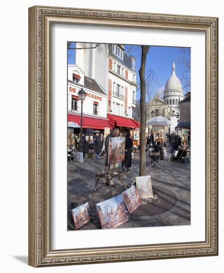 Paintings for Sale in the Place Du Tertre with Sacre Coeur Basilica in Distance, Montmartre, Paris,-Martin Child-Framed Photographic Print