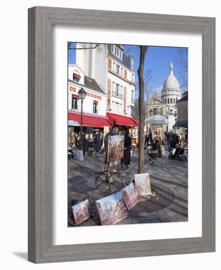 Paintings for Sale in the Place Du Tertre with Sacre Coeur Basilica in Distance, Montmartre, Paris,-Martin Child-Framed Photographic Print