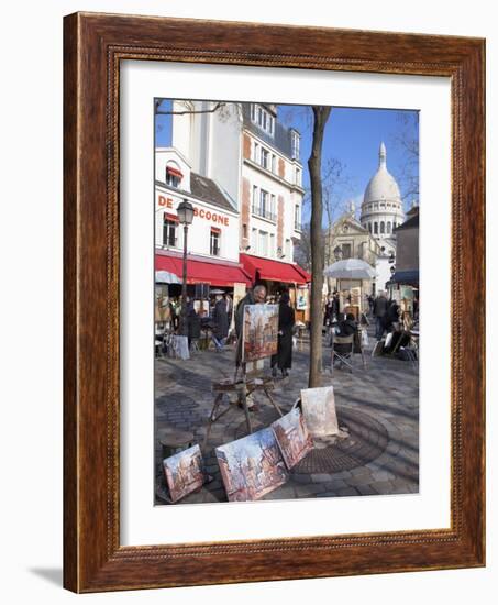 Paintings for Sale in the Place Du Tertre with Sacre Coeur Basilica in Distance, Montmartre, Paris,-Martin Child-Framed Photographic Print