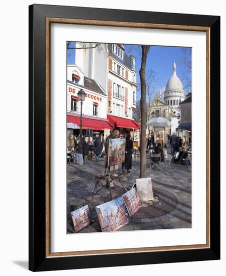 Paintings for Sale in the Place Du Tertre with Sacre Coeur Basilica in Distance, Montmartre, Paris,-Martin Child-Framed Photographic Print