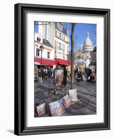 Paintings for Sale in the Place Du Tertre with Sacre Coeur Basilica in Distance, Montmartre, Paris,-Martin Child-Framed Photographic Print