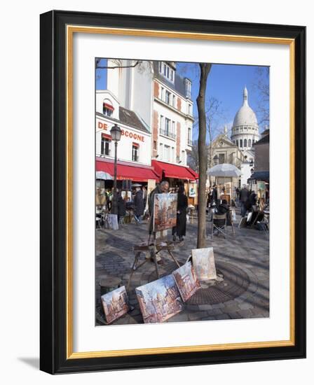 Paintings for Sale in the Place Du Tertre with Sacre Coeur Basilica in Distance, Montmartre, Paris,-Martin Child-Framed Photographic Print