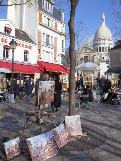 Paintings For Sale In The Place Du Tertre With Sacre Coeur Basilica In Distance Montmartre Paris Photographic Print Martin Child Art Com