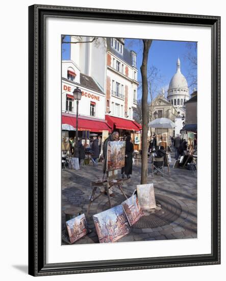 Paintings for Sale in the Place Du Tertre with Sacre Coeur Basilica in Distance, Montmartre, Paris,-Martin Child-Framed Photographic Print